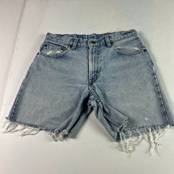 VTG 80s Levi's Jean Shorts Men's 29* Light Blue Faded Cut Off Frayed Denim Jorts - Picture 1 of 16